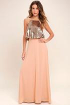 Lulus | Wow Factor Rose Gold Sequin Two-piece Maxi Dress | Size Small | 100% Polyester