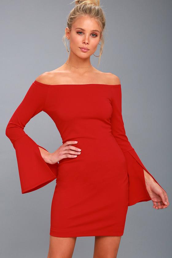 Marseille Red Off-the-shoulder Long Sleeve Bodycon Dress | Lulus