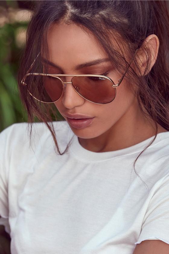 Quay Sahara Gold Aviator Sunglasses | Lulus