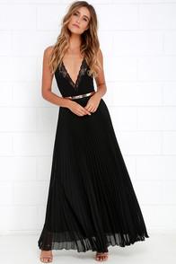 Lulu*s Axis Of Rotation Black Pleated Maxi Skirt