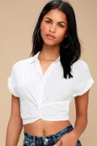 Cali Coastline White Button-up Knotted Crop Top | Lulus