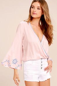 Lulus Zen Again Blush Pink Embroidered Crop Top