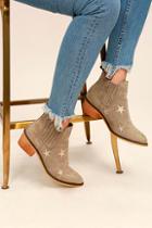 Mi.im Stacia Grey Suede Embroidered Ankle Boots