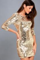 Lulus | Pass The Champagne Light Gold Sequin Bodycon Dress | Size Large | 100% Polyester
