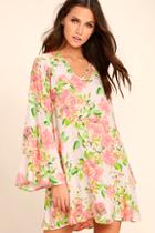 Lulus In High Spirits Blush Pink Floral Print Shift Dress