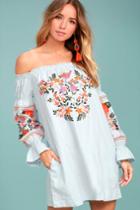 Free People | Fleur Du Jour Light Blue Embroidered Dress | Size X-small | 100% Cotton | Lulus