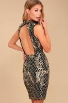 Lulus Marquee Dreams Black And Gold Sequin Bodycon Dress