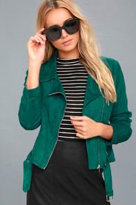 A Calin Self Expression Teal Blue Vegan Suede Moto Jacket