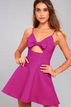 Lulus | Better Bow-lieve It Magenta Skater Dress | Size Large | Pink | 100% Polyester