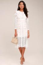 Keepsake | Bridges White Lace Long Sleeve Midi Dress | Size Xx-small | 100% Polyester | Lulus