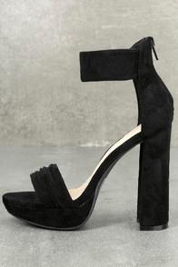 Wild Diva Zada Black Suede Platform Ankle Strap Heels