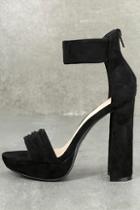 Wild Diva Zada Black Suede Platform Ankle Strap Heels
