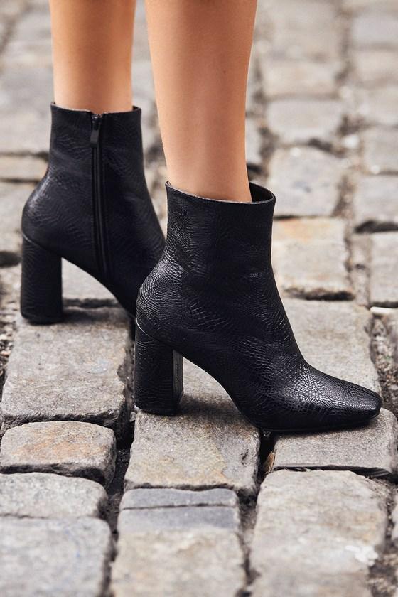 So Me | My Generation Black Snake High Heel Mid-calf Boots | Size 10 | Vegan Friendly | Lulus