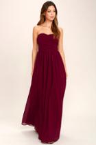 Lulus Love And Be Loved Burgundy Strapless Maxi Dress