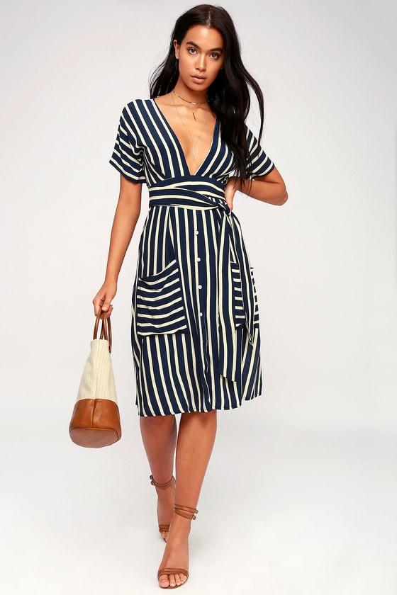 Faithfull The Brand Milan Navy Blue Striped Midi Dress | Lulus