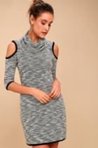 Jack By Bb Dakota | Marylou Black And White Marled Cold-shoulder Dress | Size X-small | Vegan Friendly | Lulus