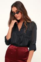 Alyssia Black Striped Sheer Long Sleeve Button-up Top | Lulus