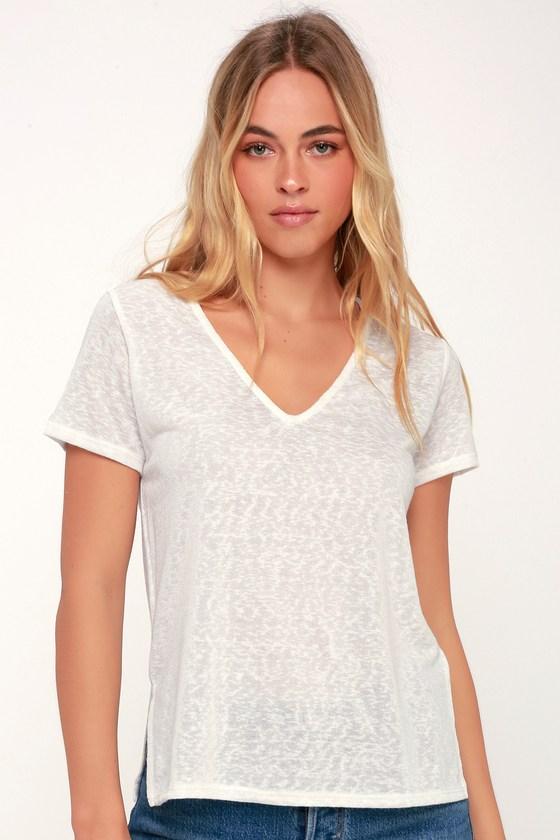 Sarah White V-neck Burnout Tee | Lulus