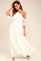 Lulus Unmatched Beauty White Lace Off-the-shoulder Maxi Dress