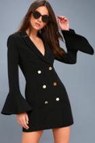 Lulus | Manchester Black Flounce Sleeve Blazer Dress