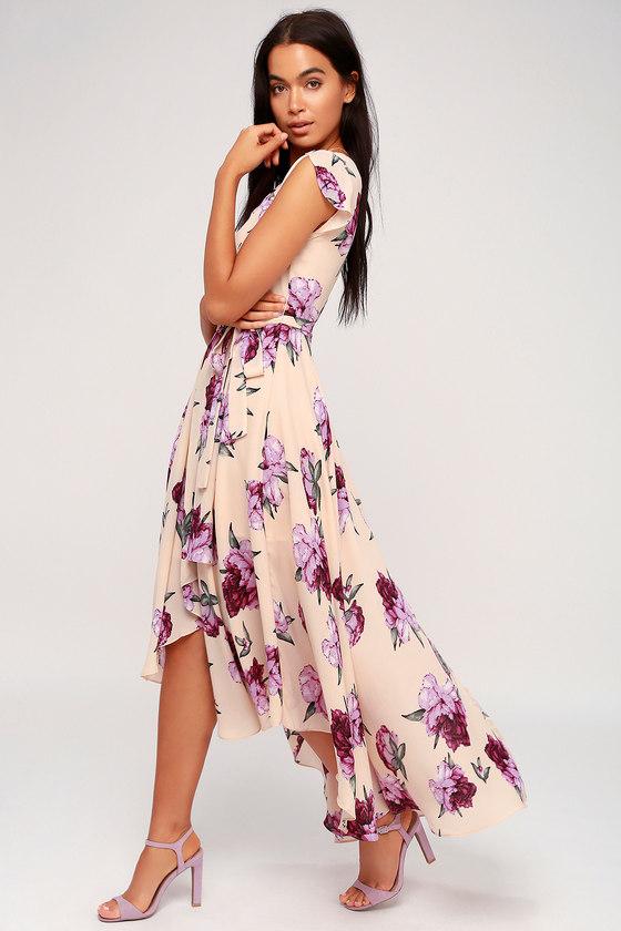 French Countryside Blush Floral Print High-low Wrap Day Dress | Lulus