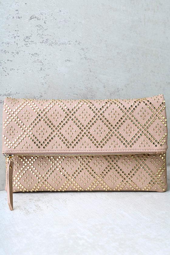 Crowd Pleaser Taupe Studded Clutch | Lulus