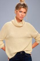 Lulus | Park City Light Beige Cowl Neck Knit Sweater | Size X-small