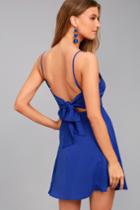 Lulus | Yours Forever Royal Blue Backless Skater Dress | Size Large | 100% Polyester