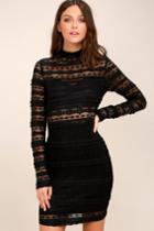 Lush Reece Black Lace Long Sleeve Bodycon Dress | Lulus