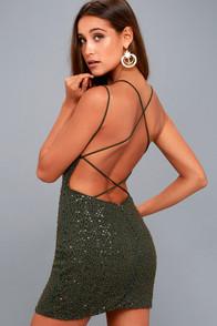 Nbd Nimah Olive Green Beaded Backless Dress