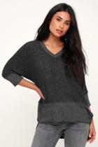 Olive + Oak Fiona Charcoal Grey Dolman Sleeve Sweater Top | Lulus