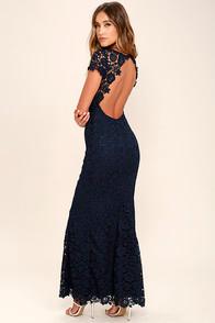 Lulus My Flare Lady Navy Blue Lace Maxi Dress