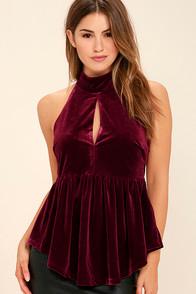 Do & Be Pleasant Praise Burgundy Velvet Peplum Top
