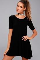 Billabong Nothing To Hide Black Short Sleeve Swing Dress