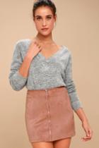 Lulus | Haute Babe Blush Pink Vegan Suede Mini Skirt | Size Small | Vegan Friendly