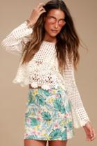 Let's Be Fronds Beige Tropical Print Button-front Mini Skirt | Lulus