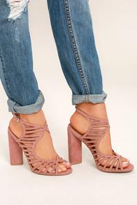 Qupid Geva Mauve Suede Caged Heels