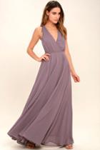 Lulus | Dance The Night Away Dusty Purple Backless Maxi Dress | Size Large | 100% Polyester
