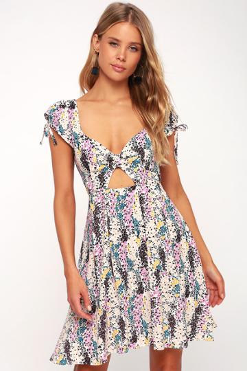 Free People Miss Right Cream Floral Print Mini Dress | Lulus