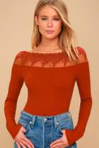 Free People | Admire Me Rust Red Off-the-shoulder Long Sleeve Top | Lulus