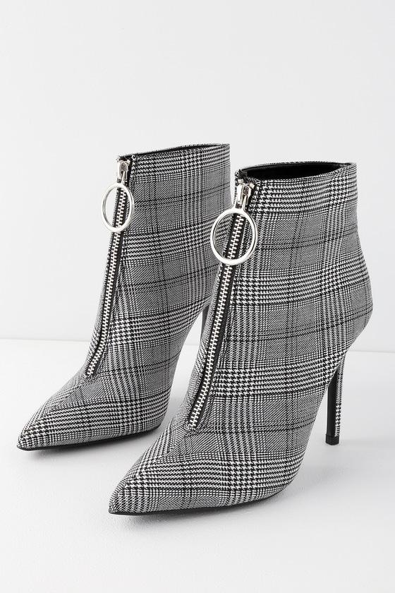 Qupid Andria Black And White Plaid Ankle Booties | Lulus
