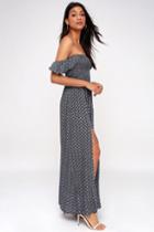 Catch The Sun Navy Blue Print Off-the-shoulder Maxi Dress | Lulus