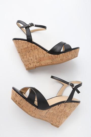 My Delicious Nixie Black Wedge Sandal Heels | Lulus