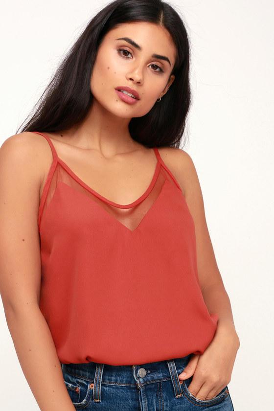 Sweet Fling Rust Orange Mesh Tank Top | Lulus
