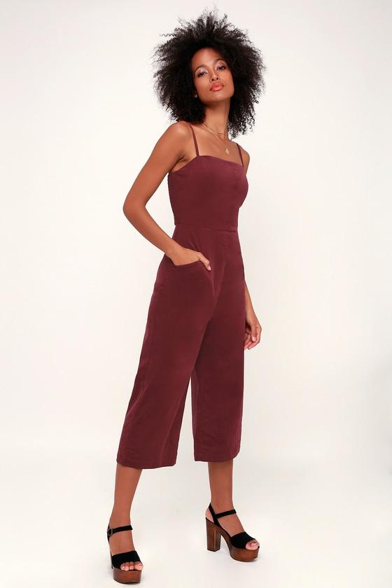 Revere Burgundy Corduroy Cropped Jumpsuit | Lulus