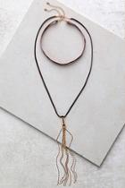 Lulus Quiet Sunset Gold And Brown Necklace Set