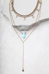Lulus Nova Blue And Gold Layered Necklace
