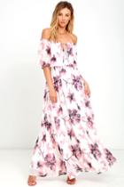 Lulus | Infinite Love Ivory Floral Print Off-the-shoulder Maxi Dress | Size X-small | White | 100% Polyester