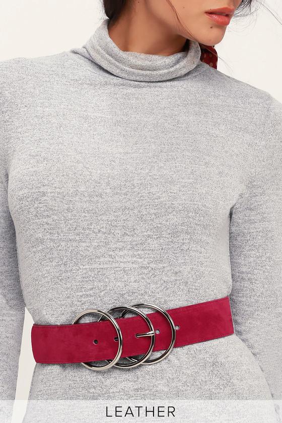 Luxe Life Wine Red Genuine Suede Leather Triple Buckle Belt | Lulus