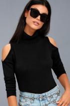 Olive + Oak Nicky Black Cold-shoulder Sweater Top